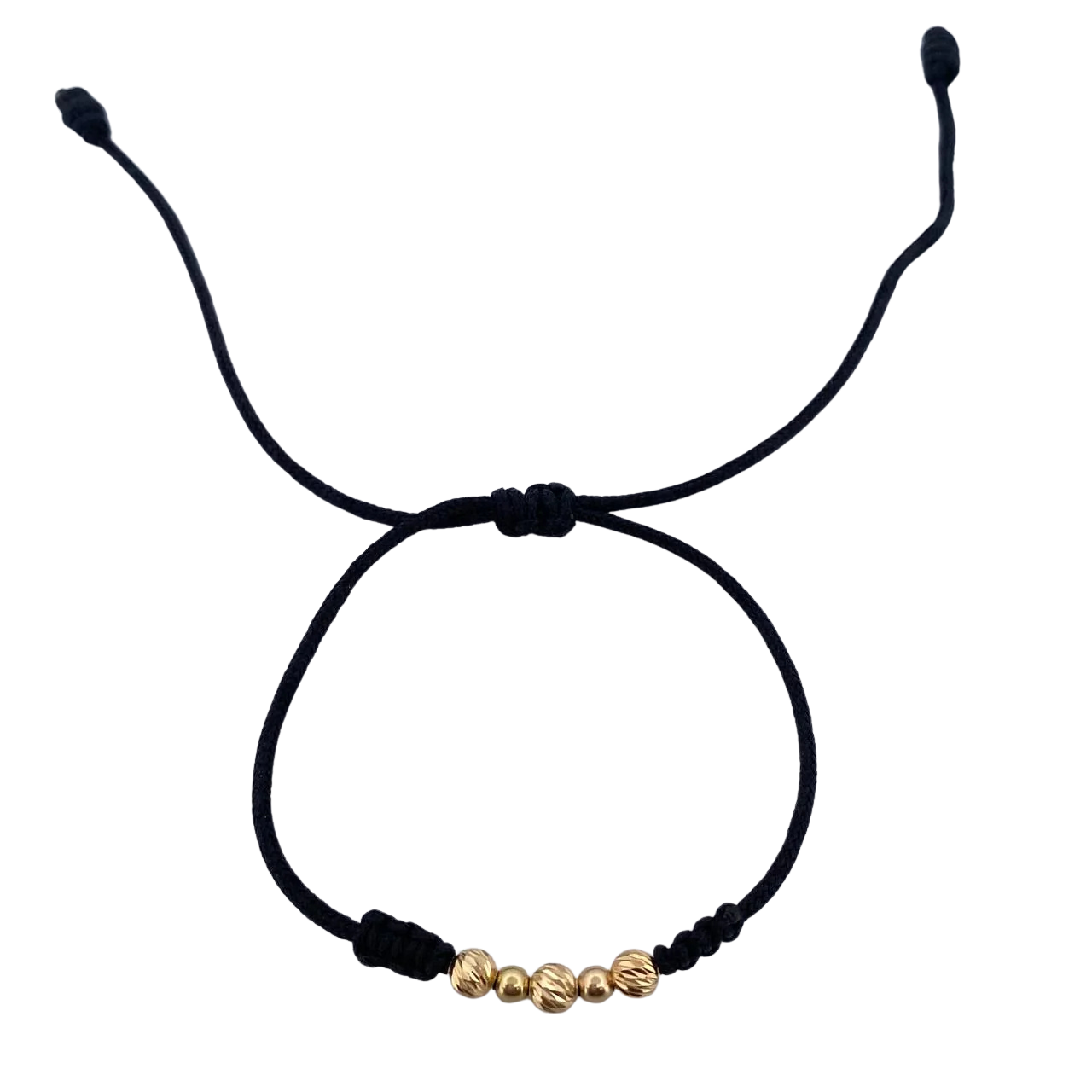 Pulsera Negra 3mm-4mm 5 Und Bolas Lisas Diamantada Oro Laminado 18K