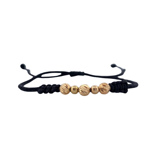 Pulsera Negra 3mm-4mm 5 Und Bolas Lisas Diamantada Oro Laminado 18K