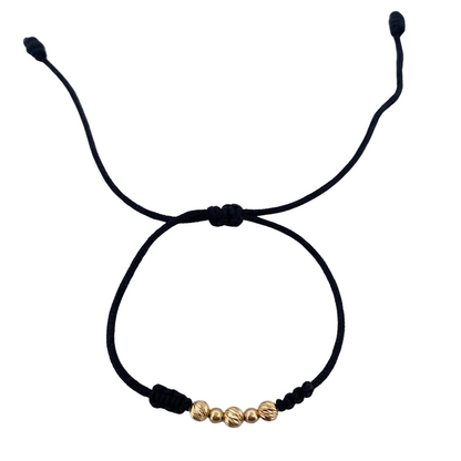 Pulsera Negra 3mm-4mm 5 Und Bolas Lisas Diamantada Oro Laminado 18K